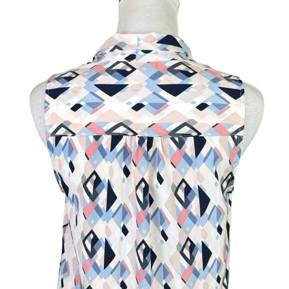 Rachel Zoe Geometric Print Pastel Colorful Tie Neck Sleeveless Blouse - Picture 6 of 11